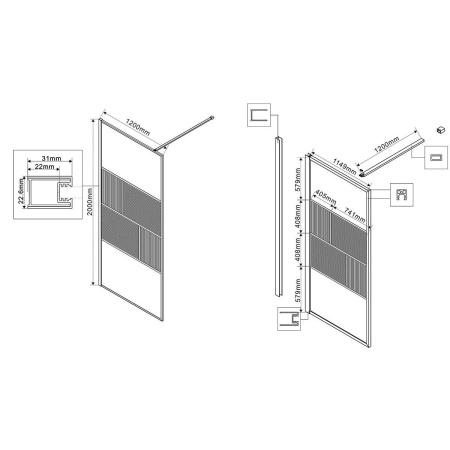 Душевая перегородка Vincea Walk-In VSW-1HC120CFBG, 1200*2000, браш. золото, стекло прозрачное/рифленое
