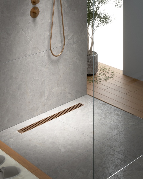 Душевой лоток TIMO Drain System 600 с вставкой "lines", Розовое золото