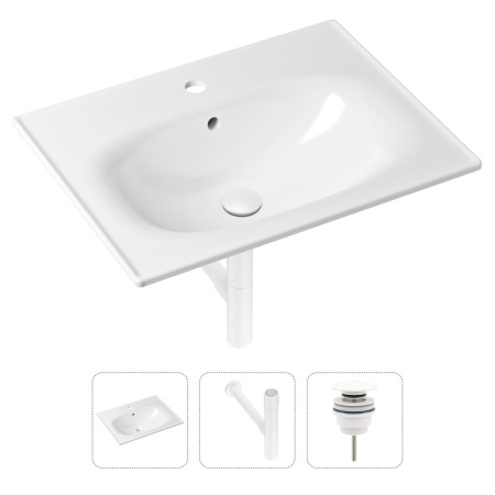 Комплект 3 в 1 Lavinia Boho Bathroom Sink 21520466: врезная фарфоровая раковина 60 см, металлический сифон, донный клапан