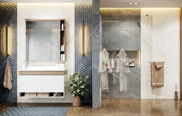 Душевая перегородка Ambassador Walk-in 15031101-MA1, свободный вход, линейный трап, 90см