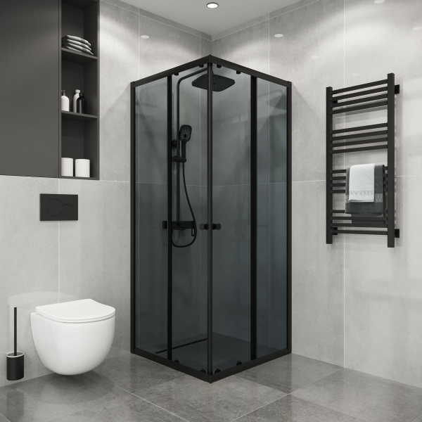 Душевое ограждение Niagara Eco NG-1009-14QT (90х90х190) квадрат,раздвижное,черный,стекло тонированное