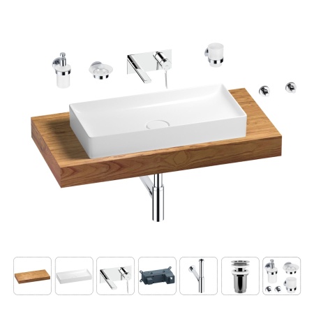 Раковина 75 см со столешницей 100 см Wellsee Pure BY Wellsee 201011606 в наборе 9 в 1: столешница, раковина, встраиваемый смеситель, сифон, выпуск, аксессуары (цвет набора хром)