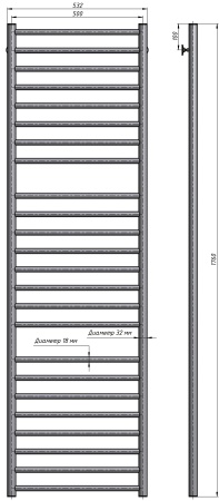 Полотенцесушитель водяной Stinox Toscana Luxe 500x1800, нижнее подключение, хром, 1/2" ВР (внутренняя резьба), 24 перекладины