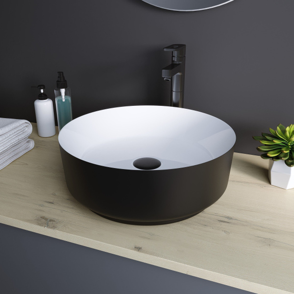 Раковина Grossman GR-4040BW 360x360x115 черная белая внутри