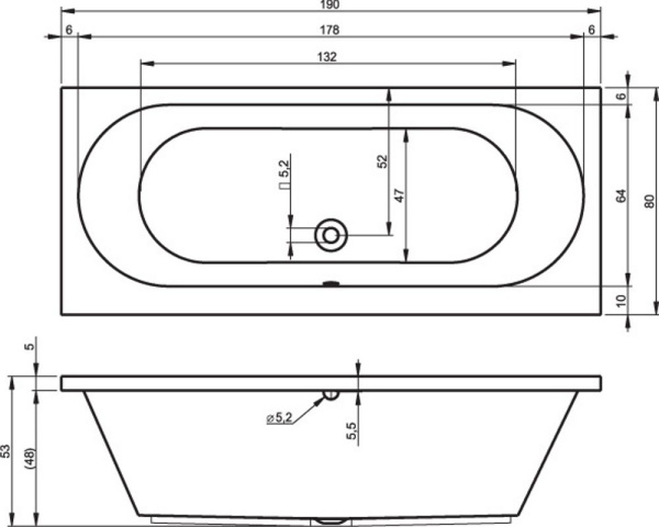 Акриловая ванна с усиленным каркасом и сифоном Riho Carolina 190x80 BB5500500000000