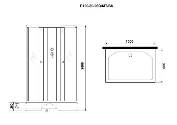 Душевая кабина Niagara Promo P100/80/26Q/MT/BK (100х80х200)