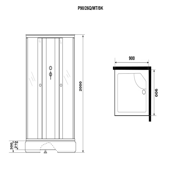 Душевая кабина Niagara Promo P90/26Q/MT/BK (90х90х200)