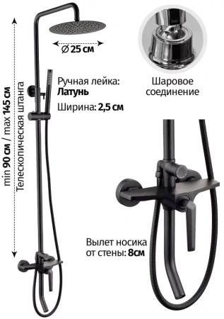 Душевая система Grocenberg GB7025 Черный матовый