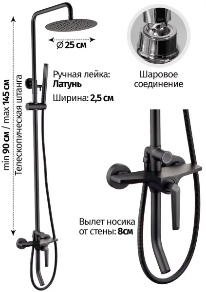 Душевая система Grocenberg GB7025 Черный матовый