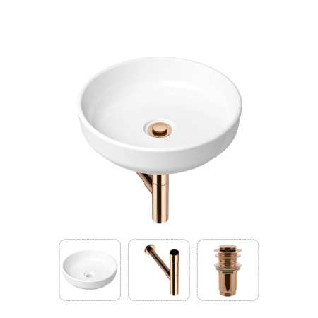 Комплект 3 в 1 Lavinia Boho Bathroom Sink 21520193: накладная фарфоровая раковина 40 см, металлический сифон, донный клапан