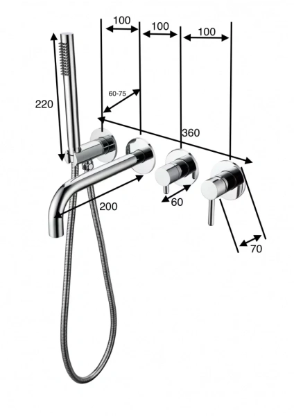 Смеситель для ванны с ручным душем Grocenberg GB5070 Золото глянец