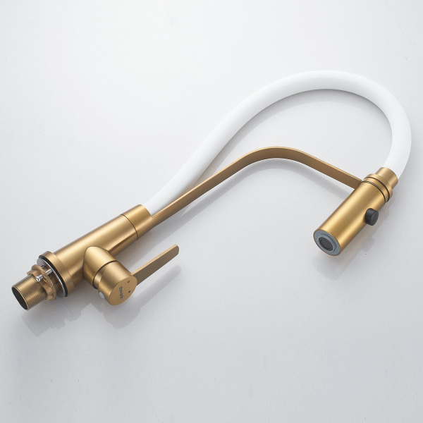 Смеситель для кухни с гибким изливом и режимом "душ" Shevanik S943G-1, золотой сатин