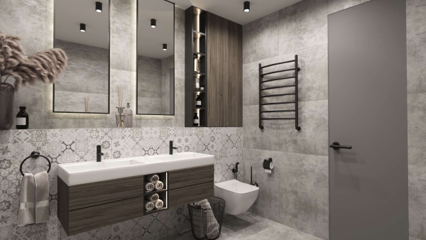 Полотенцесушитель водяной ARIANO Флоренция 80х53 черный матовый, 8 перекладин, американки угловые 1'x1' в комплекте