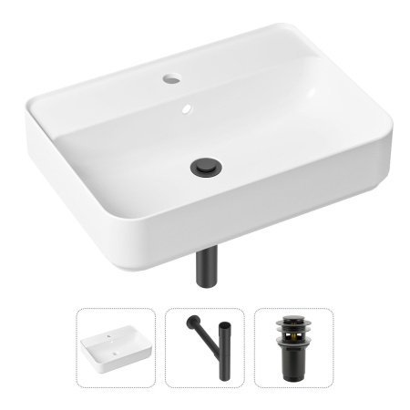 Комплект 3 в 1 Lavinia Boho Bathroom Sink 21520351: накладная фарфоровая раковина 60 см, металлический сифон, донный клапан