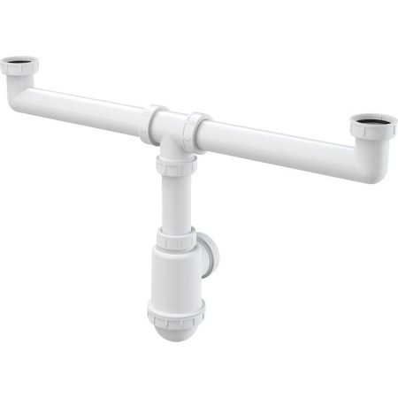 Сифон для сдвоенной мойки Alcaplast с накидными гайками 6/4", A448-DN50/40