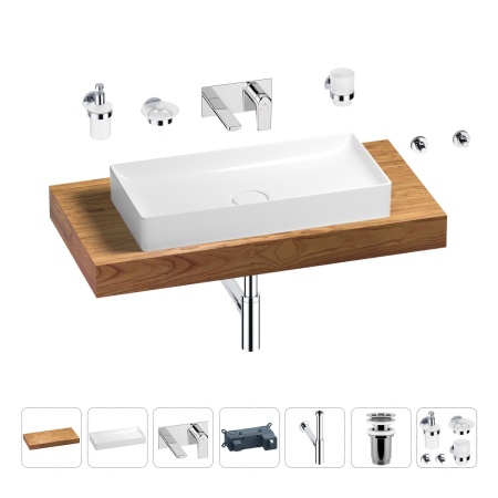 Раковина 75 см со столешницей 100 см Wellsee Pure BY Wellsee 201011601 в наборе 9 в 1: столешница, раковина, встраиваемый смеситель, сифон, выпуск, аксессуары (цвет набора хром)