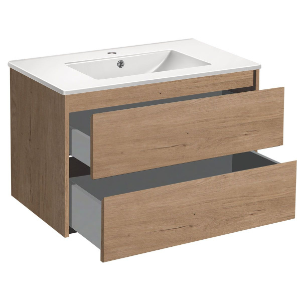 Тумба под раковину Vincea Gio 800 подвесная, 2 выкатных ящика soft-close, N.Oak