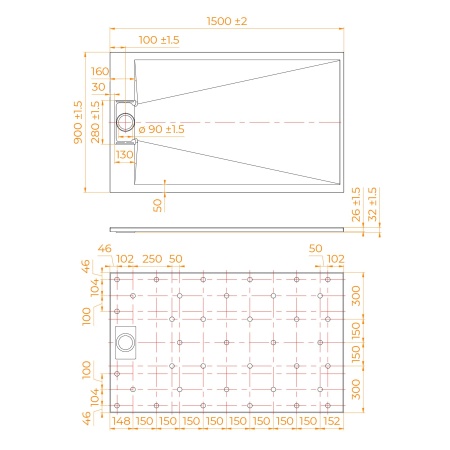Душевой поддон прямоугольный RGW TUS-W Белый, 900x1500