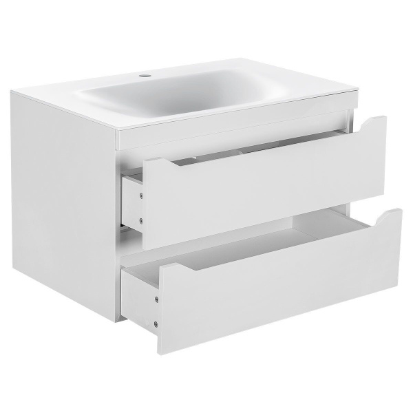 Тумба Vincea Fine 800 подвесная, 2 выкатных ящика soft close, G.White с умывальником VCB-1F800W из искусственного камня, цвет белый
