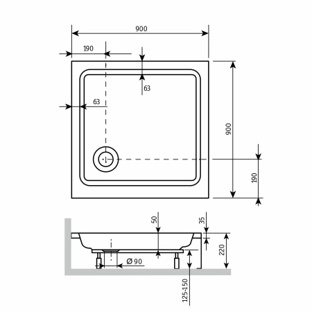 Душевой поддон квадратный RGW STYLE, 900x900