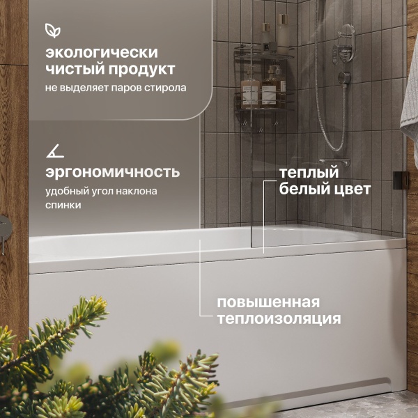 Акриловая ванна STWORKI Нюборг 150x75 см, пристенная, белая, с каркасом