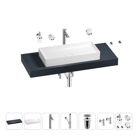 Раковина 75 см со столешницей 120 см Wellsee Pure BY Wellsee 201011691 в наборе 10 в 1: столешница, раковина, высокий смеситель, сифон, выпуск, кран-вентили, аксессуары (цвет хром)