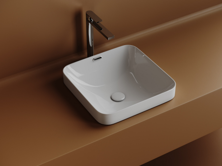 Раковина встраиваемая сверху Ceramicanova Элемент (Element) с отверстием слива - перелива квадратной формы 438x438x172 мм цвет белый арт. CN6077