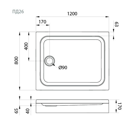 Поддон душевой Triton 120x80 низкий (ПД26)
