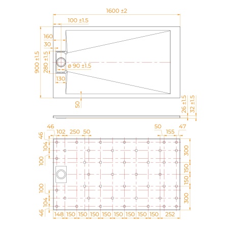 Душевой поддон прямоугольный RGW TUS-W Белый, 900x1600