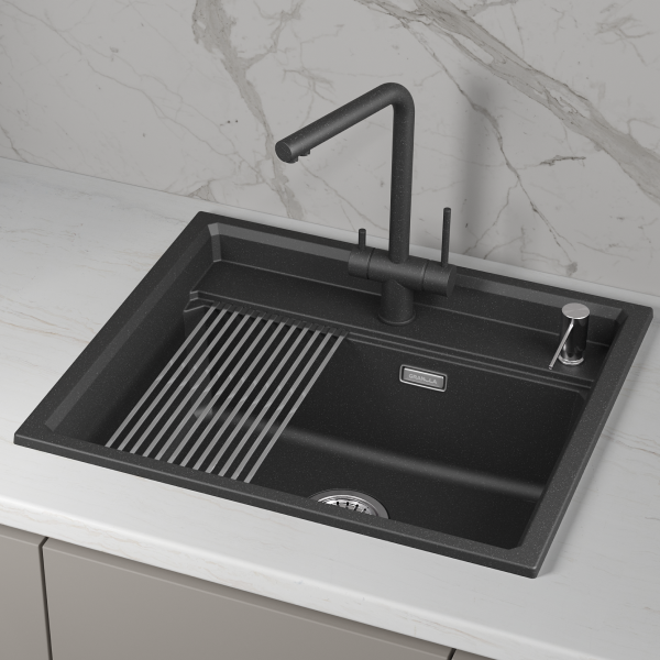 Мойка для кухни Granula Kitchen Space 6003i черный, 60х51 см, прямоугольная
