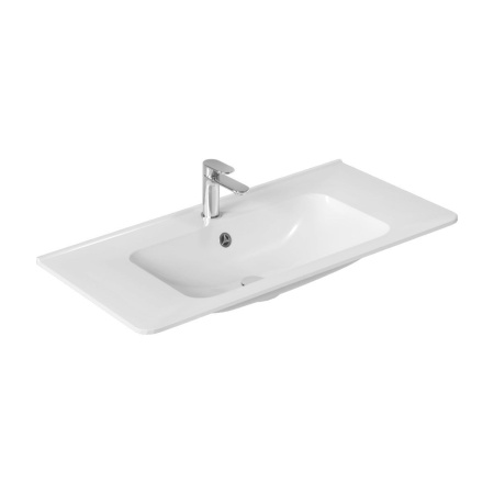 Тумба Vincea Vico 1000 подвесная, 2 выкатных ящика soft close, R.Wood с умывальником VCB-2VP1000W из искусственного камня, цвет белый