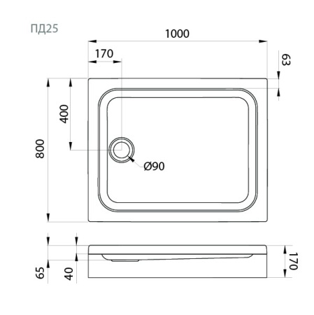 Поддон душевой Triton 100x80 низкий (ПД25)