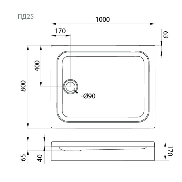 Поддон душевой Triton 100x80 низкий (ПД25)