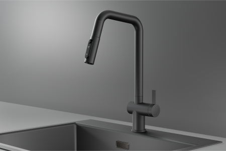 Смеситель для кухни Granula Kitchen Space 7273 графит матовый, подключение к фильтру, выдвижной излив, с душем