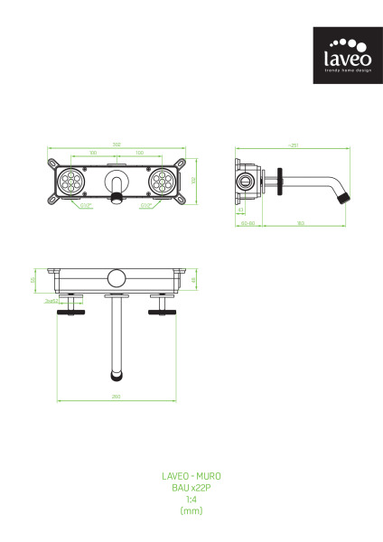 Смеситель для раковины Laveo Muro BAU_922P скрытого монтажа графит