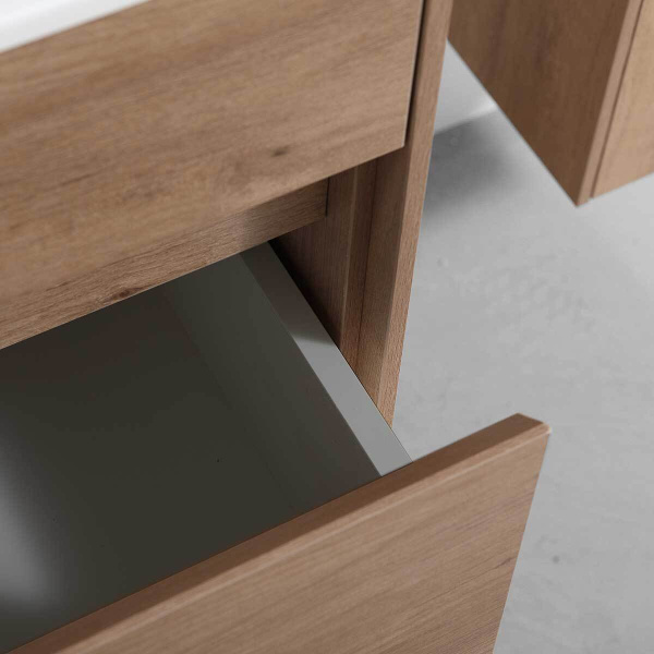 Тумба Vincea Chiara 800 подвесная, 1 выкатной ящик soft-close, N.Oak с умывальником VCB-13800G из кварца, цвет серый