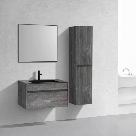 Тумба Vincea Chiara 800 подвесная, 1 выкатной ящик soft-close, G.Stone с умывальником VCB-13800G из кварца, цвет серый