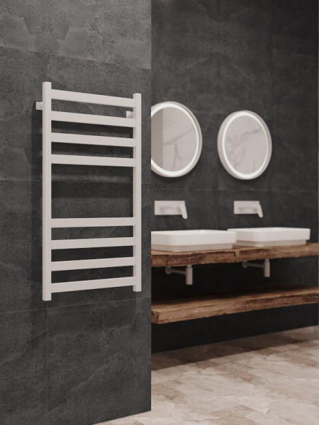 Полотенцесушитель водяной Stinox Verona 500x1000, нижнее подключение, белый матовый, 1/2" ВР (внутренняя резьба), 8 перекладин