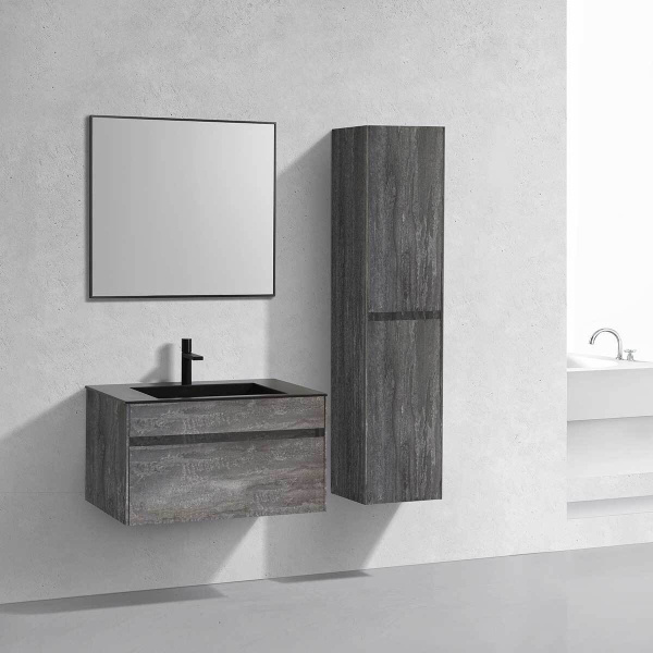Тумба Vincea Chiara 800 подвесная, 1 выкатной ящик soft-close, G.Stone с умывальником VCB-13800G из кварца, цвет серый