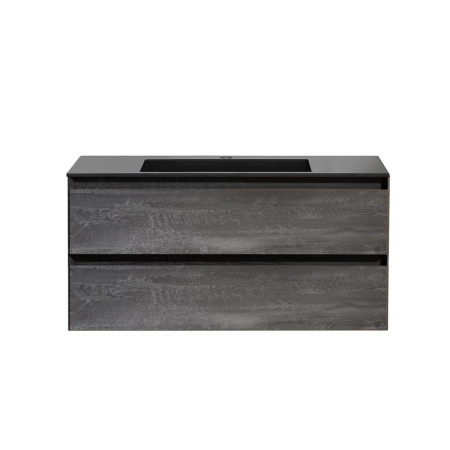 Тумба Vincea Luka 1000 подвесная, 2 выкатных ящика soft-close, G.Stone с умывальником VCB-13100B из кварца, цвет черный