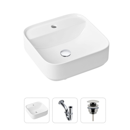 Комплект 3 в 1 Lavinia Boho Bathroom Sink 21520272: накладная фарфоровая раковина 42 см, металлический сифон, донный клапан