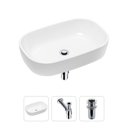 Комплект 3 в 1 Lavinia Boho Bathroom Sink 21520003: накладная фарфоровая раковина 54 см, металлический сифон, донный клапан
