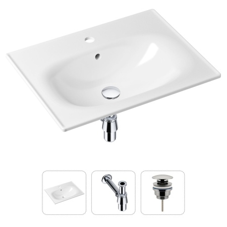 Комплект 3 в 1 Lavinia Boho Bathroom Sink 21520436: врезная фарфоровая раковина 60 см, металлический сифон, донный клапан