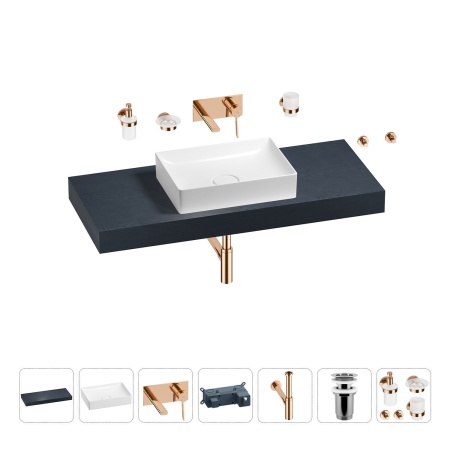 Раковина 50 см со столешницей 120 см Wellsee Pure BY Wellsee 201011349 в наборе 9 в 1: столешница, раковина, встраиваемый смеситель, сифон, выпуск, аксессуары (цвет набора розовое золото)