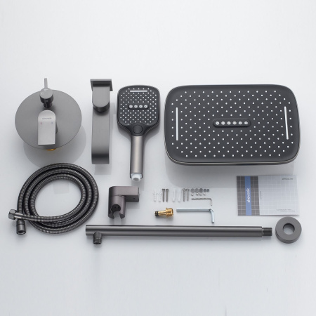Душевая система встраиваемая Shevanik S4135T, оружейная сталь