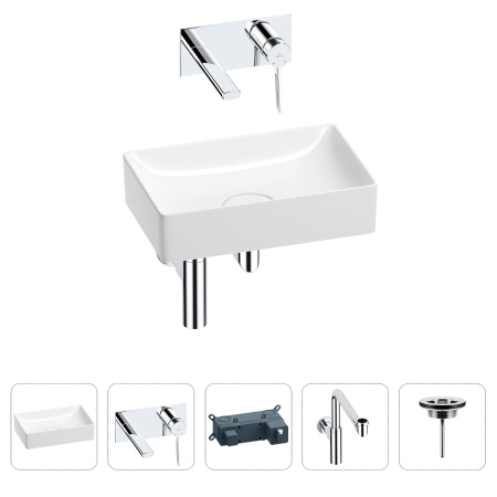 Раковина для ванной Wellsee Pure BY Wellsee 201002596 в наборе 4 в 1: раковина белого глянцевого цвета, встраиваемый смеситель, сифон, выпуск (цвет набора хром)