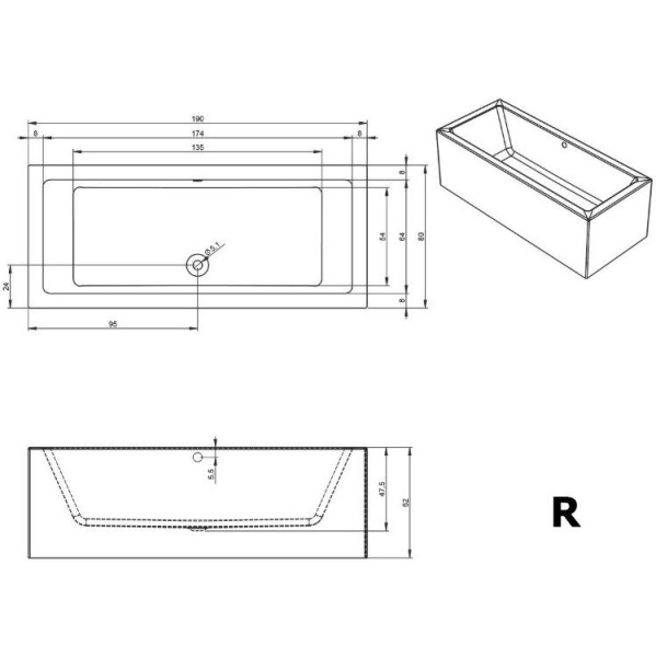 Акриловая ванна Riho Lugo 190x80 R Plug&Play BD6700500000000
