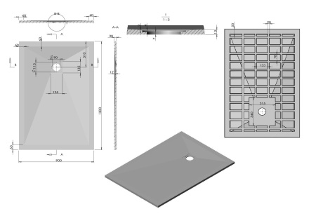 Поддон для душа из искусственного камня Vincea VST-4SR9013G, 1300*900*30, серый