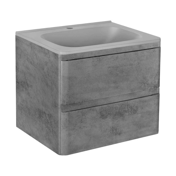 Тумба Vincea Vico 600 подвесная, 2 выкатных ящика soft close, Beton с умывальником VCB-2VP600G из кварцевого камня, цвет серый
