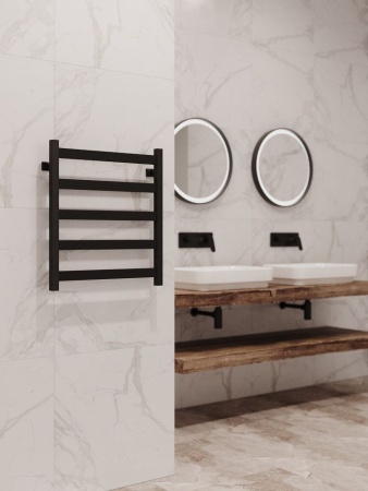 Полотенцесушитель водяной Stinox Verona 500x600, нижнее подключение, черный матовый, 1/2" ВР (внутренняя резьба), 5 перекладин